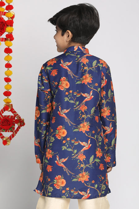 VASTRAMAY Multicolor-Base-Blue And Cream Baap Beta Kurta Set